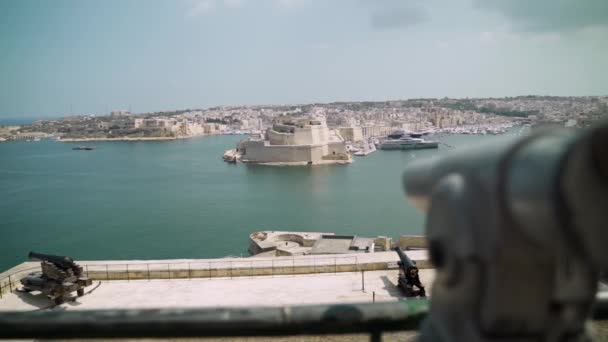 Pay Panorama Telescope Malta Capital Valletta Overlooking Bay — Wideo stockowe