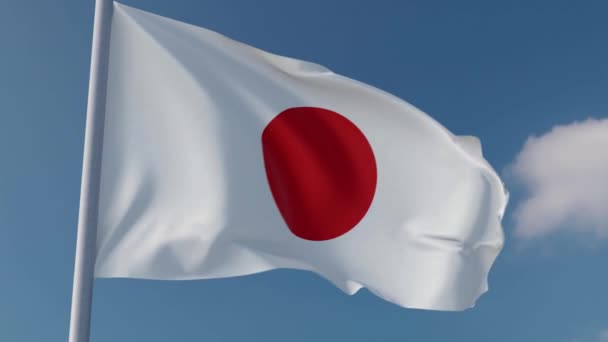 Japonská Národní Vlajka Mávající Větru Modrým Nebeským Pozadím — Stock video