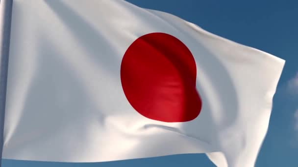 Japanska National Flag Fladdrar Vinden Med Blå Himmel Bakgrund Närbild — Stockvideo