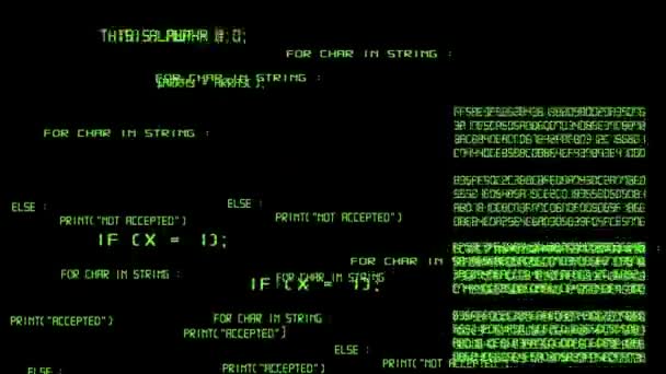 Animation Green Computer Code Hex Moving Black Screen — Video Stock