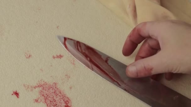 Bloody Hand Criminal Murderer Wiping Blood Knife Stabbing — Stock video