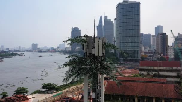 Slow Panning Aerial Shot Ultra Modern Mobile Phone Tower Disguised — Stock videók
