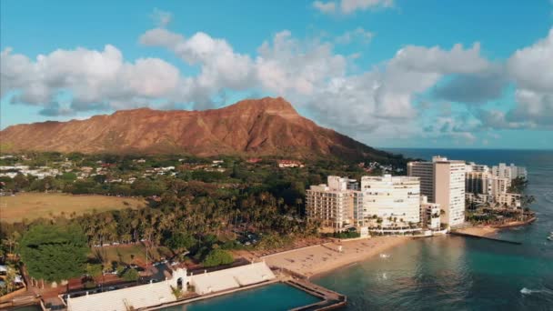 Aerial Drone Footage Honolulu Hawaii Beautiful Real Estate Buildings City — Stock Video