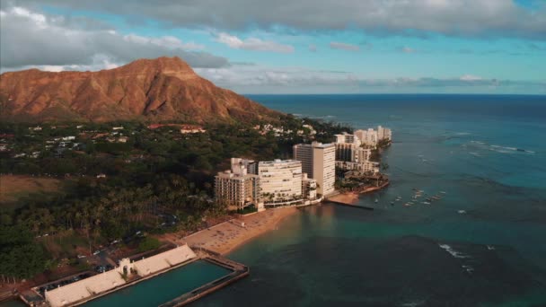 Aerial Drone Footage Honolulu Hawaii Beautiful Real Estate Buildings City — Vídeo de Stock