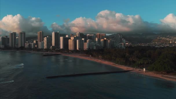 Aerial Drone Footage Honolulu Hawaii Beautiful Real Estate Buildings City — Stock video