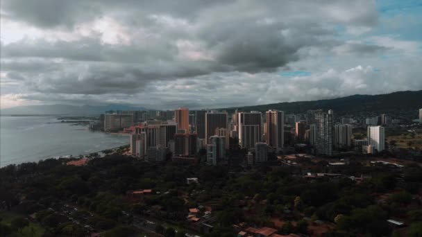 Flygbilder Honolulu Hawaii Vackra Fastigheter Byggnader Staden Palmer Hav Och — Stockvideo