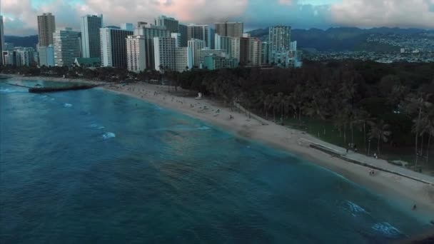 Aerial Drone Footage Honolulu Hawaii Beautiful Real Estate Buildings City — Stock video