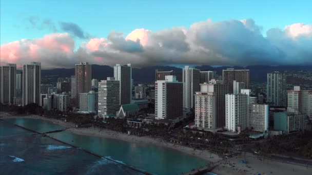 Imagens Drones Aéreos Honolulu Havaí Bela Propriedade Edifícios Cidade Palmeiras — Vídeo de Stock
