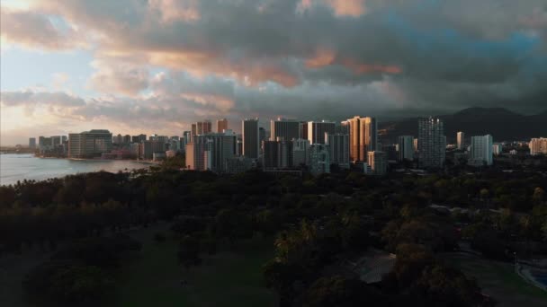 Aerial Drone Footage Honolulu Hawaii Beautiful Real Estate Buildings City — Wideo stockowe