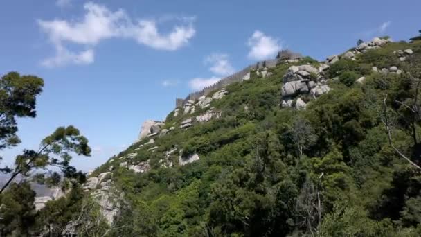 Looking Moorish Castle Sintra Portugal Clear Day Low Angle — Stockvideo
