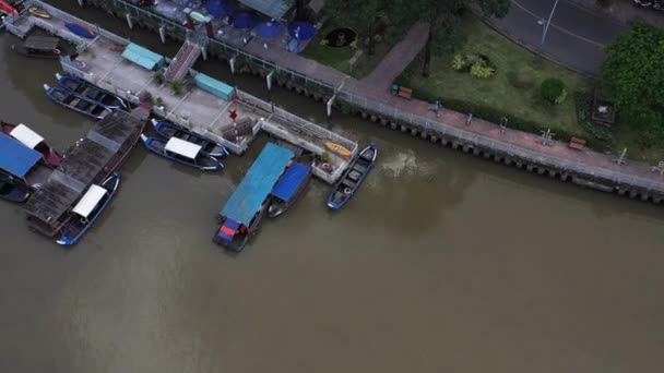 Aerial Top View Boat Marina Canal Binh Thanh District Chi — Video