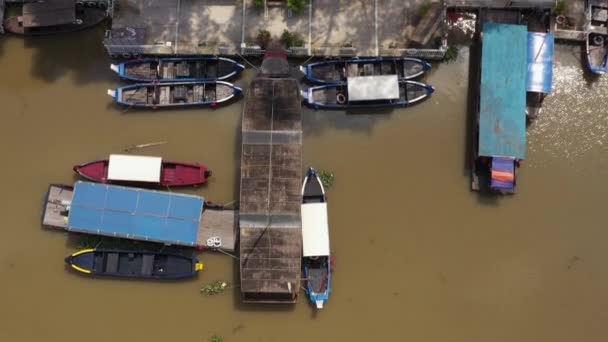 Aerial Top View Boat Marina Canal Binh Thanh District Chi — Stockvideo