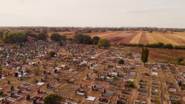 Aerial Drone Footage Cemetery Village Sunny Day Local Village Cemetery — ストック動画