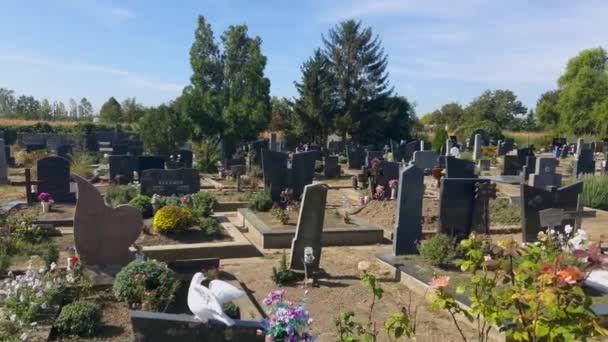 Ein Sonniger Tag Auf Dem Friedhof Mit Marmordenkmälern — Stockvideo