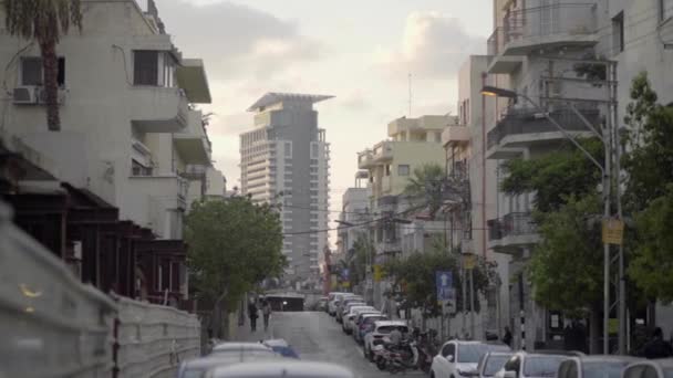 Tel Aviv Street City Downtown Business Building Background Parked Cars — Vídeo de stock