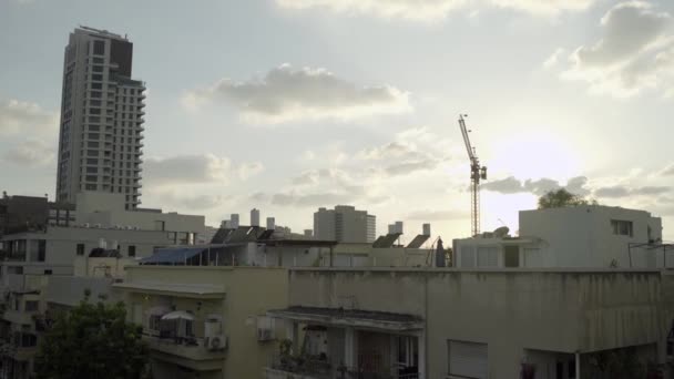 Sun Setting Tel Aviv View Old Modern Buildings Rooftops — 图库视频影像