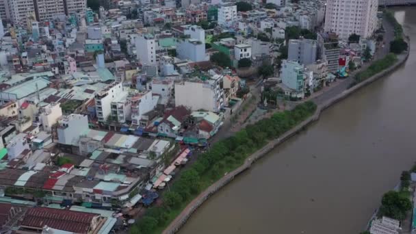 Aerial View Canal Binh Thanh District Chi Minh City Saigon — Stockvideo