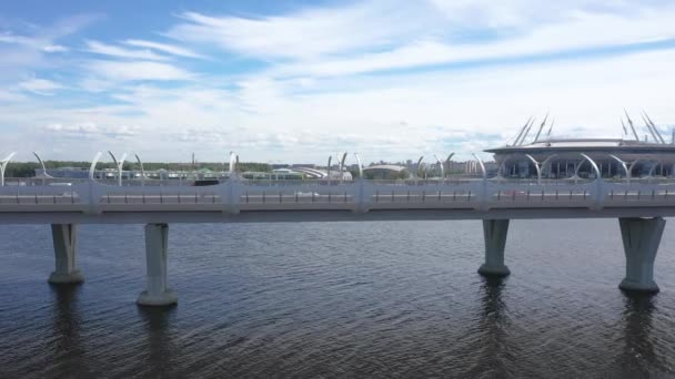 Замедленная Съемка Беспилотника Западном Мосту Скоростного Диаметра Финском Заливе Санкт — стоковое видео