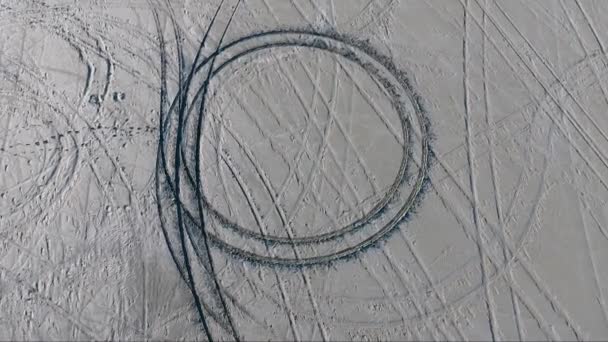 Aerial Drone Shot Orbits Donut Circle Made Car Soft Salt — 图库视频影像