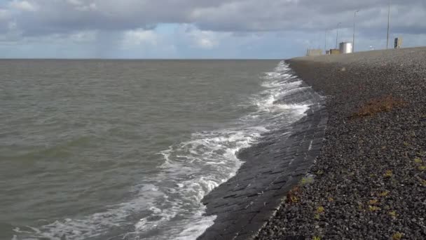 Rising Tide Lapping Sea Defences Wadden Sea Netherlands — 비디오