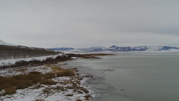 Ice Forms Shoreline South End Utah Lake Lincoln Beach Looking — Video