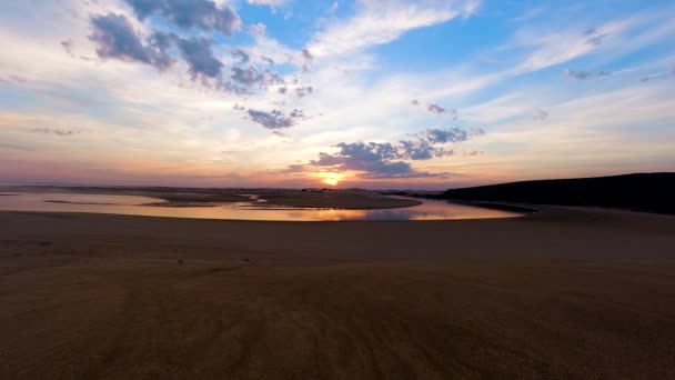 Time Lapse Sunset Reflection River Mouth Sand Dunes Africa — Stock videók