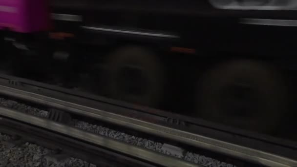 Close Subway Wheels Car Riding — стоковое видео