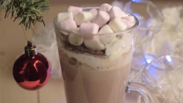 Horký Čokoládový Nápoj Vánoce Marshmallows — Stock video