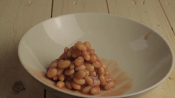 Baked Beans Tomato Sauce Pouring Bowl — Stock Video