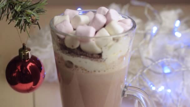 Whipped Cream Marshmallows Toppings Hot Chocolate Drink Christmas — Αρχείο Βίντεο