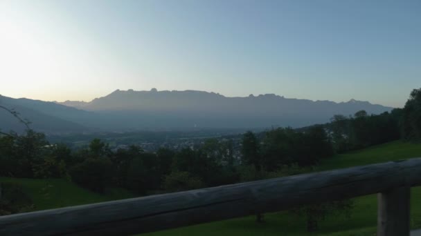 Sunset Mountains Vaduz Liechtenstein Gimbal Slide Right — Stockvideo