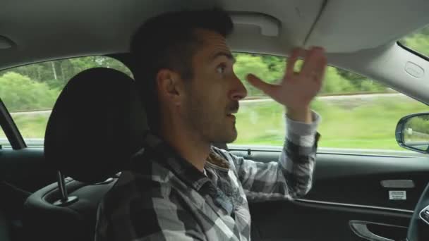 Angry Man Driver Shows Middle Finger Road Rage Profile Interior — Vídeos de Stock