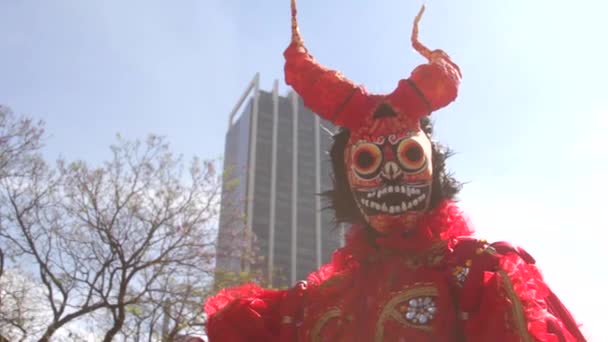 Guy Posing Mask Disguise Front Camera — Video Stock