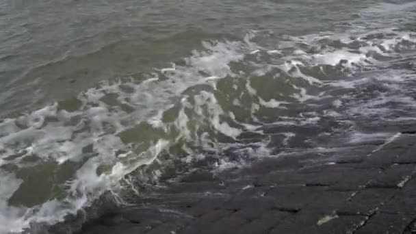 Tide Lapping Sea Defences Wadden Sea Netherlands — Video