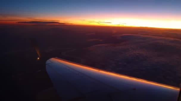 Airplane Turning Left River Clouds Amazing Sunset View — Stock videók