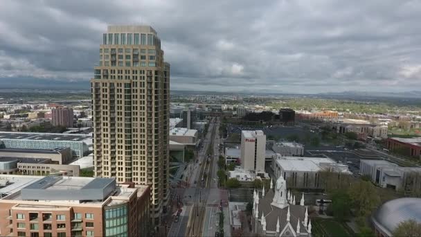 Looking West See Aerial Shot South Temple Street Sky Scrapers — Vídeo de stock