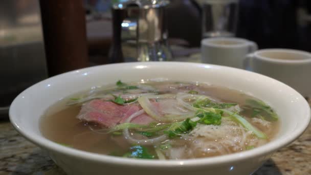 Vietnamese Soup Beef Noodles Vegetables Soup Table You Can See — стокове відео