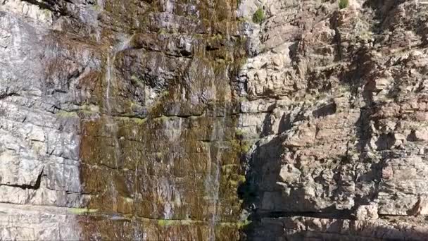 Small Waterfall Ogden Canyon Utah Trickles Craggy Rocks Seen Ascending — стокове відео