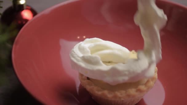 Whipped Cream Topping Mince Pie Christmas — Stockvideo
