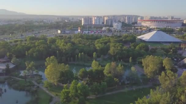 Árboles Verdes Parque Lago Estadio Ciudad — Vídeo de stock