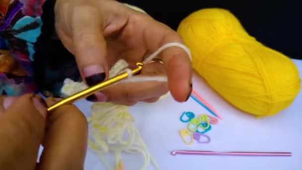 Close Shot Professional Woman Hands Crocheting Wool High Speed Movement — 비디오