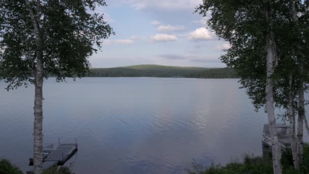 Calm Serene Shimmering Lake Boats Trees — Video Stock