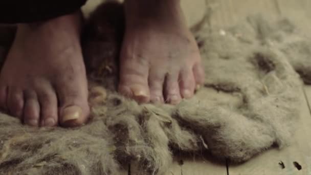 Desperate Dirty Bare Feet Walking Dusty Floor — Wideo stockowe