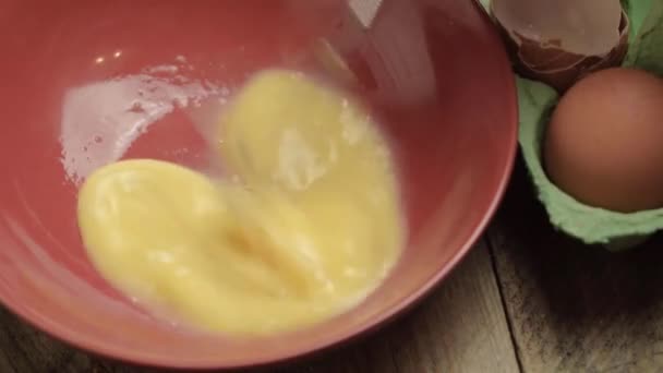 Whisking Raw Egg Bowl Close — Stok video