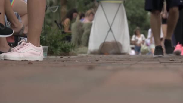 Low Angle Shoes Students Walk College Campus — Stock Video