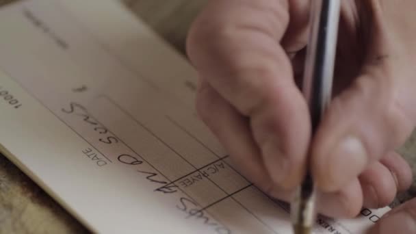 Hand Writing Banking Check Pay Bills — Stock Video