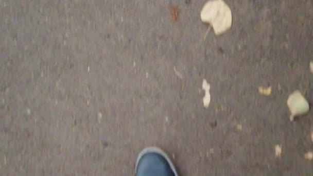 Man Walking Shot Walking Street Bucharest Autumn Leaves Ground — Stok video