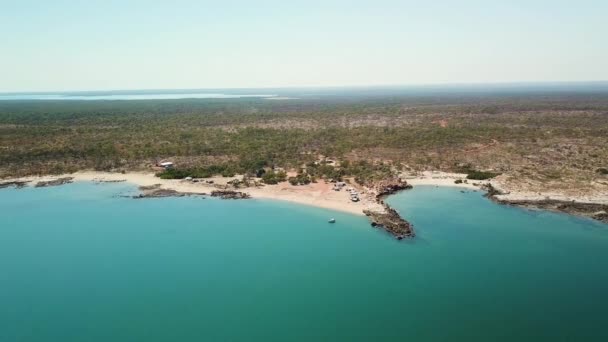 Wide Aerial Pan Remote Campsite North Kimberley Coast Western Australia — Stockvideo