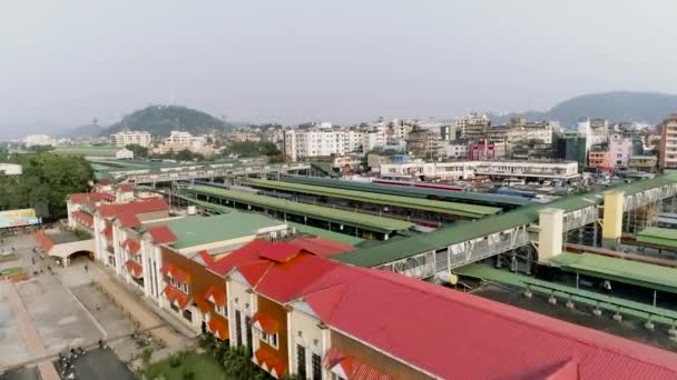 Aerial View Train Station Middle Indian City Guwahati Long Trains — Stock video