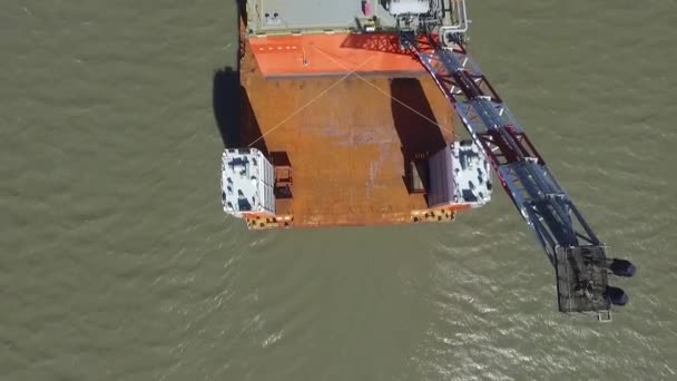 Aerial View Cargo Ship Arriving Port Help Tugs — Vídeos de Stock